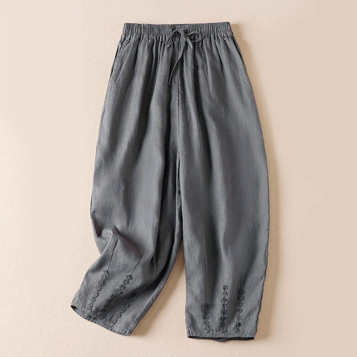 Buddha Stones Summer Small Flower Embroidery Harem Pants With Pockets - DarkGray - US8-10，UK/AU12-14，EU40-42 (2XL) - image 34