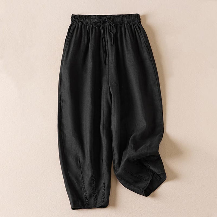 Buddha Stones Summer Small Flower Embroidery Harem Pants With Pockets - Black - US8-10，UK/AU12-14，EU40-42 (2XL) - image 36