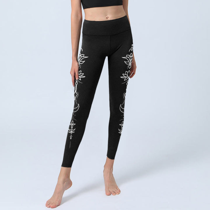 Buddha Stones Lotus Half Moon Pattern Gym Leggings Women's Yoga Pants - image 5