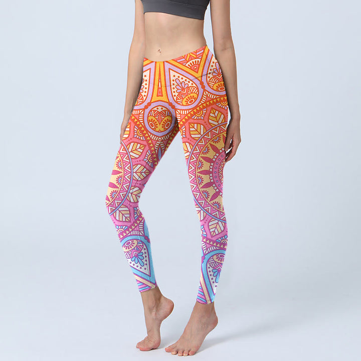Buddha Stones Colorful Mandala Pattern Gym Leggings Women's Yoga Pants - Tomato - US18，UK/AU22，EU50 (4XL) - image 0