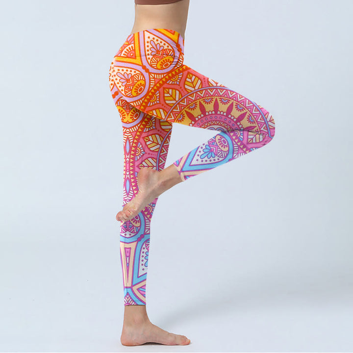 Buddha Stones Colorful Mandala Pattern Gym Leggings Women's Yoga Pants - image 4