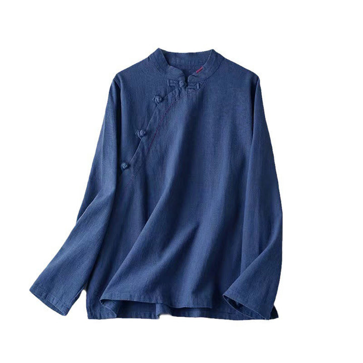 Buddha Stones Oblique Collar Knot button Loose Linen Clothing - image 22
