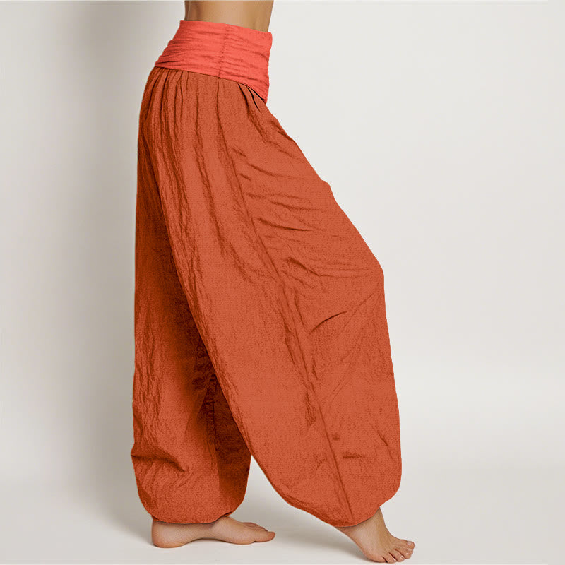 Buddha Stones Orangered Women's Pure Cotton Elastic Waist Harem  Pants - image 2
