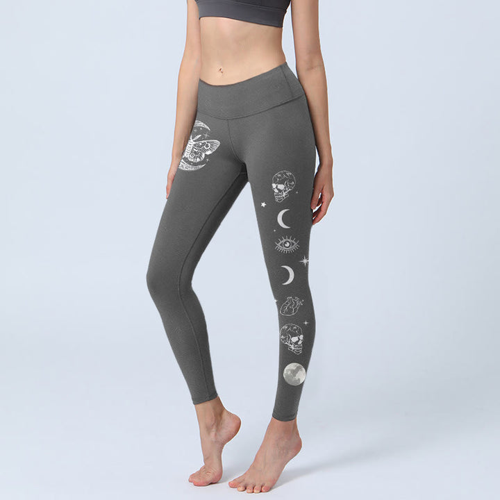 Buddha Stones Moon Moth Skull Design Gym Leggings Women's Yoga Pants - Grey - US18，UK/AU22，EU50 (4XL) - image 0