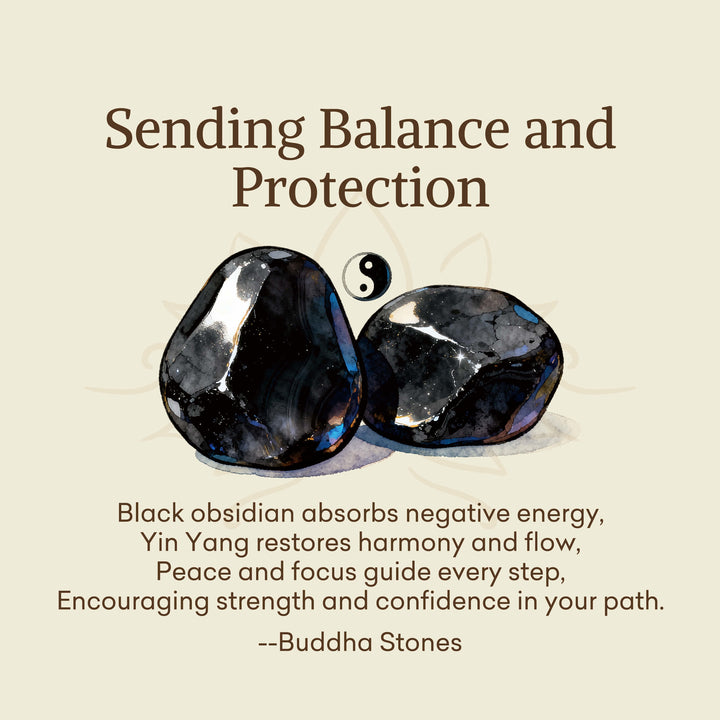 Buddha Stones "Sending Balance and Protection" Obsidian Yin Yang Necklace Includes Gift Message Card - image 2
