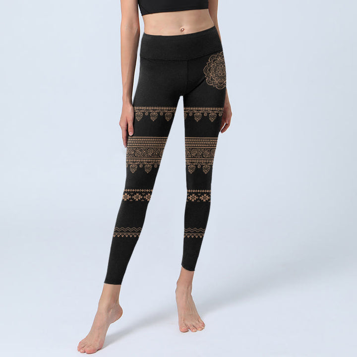 Buddha Stones Mandala Floral Leaf Pattern Gym Leggings Women's Yoga Pants - image 5