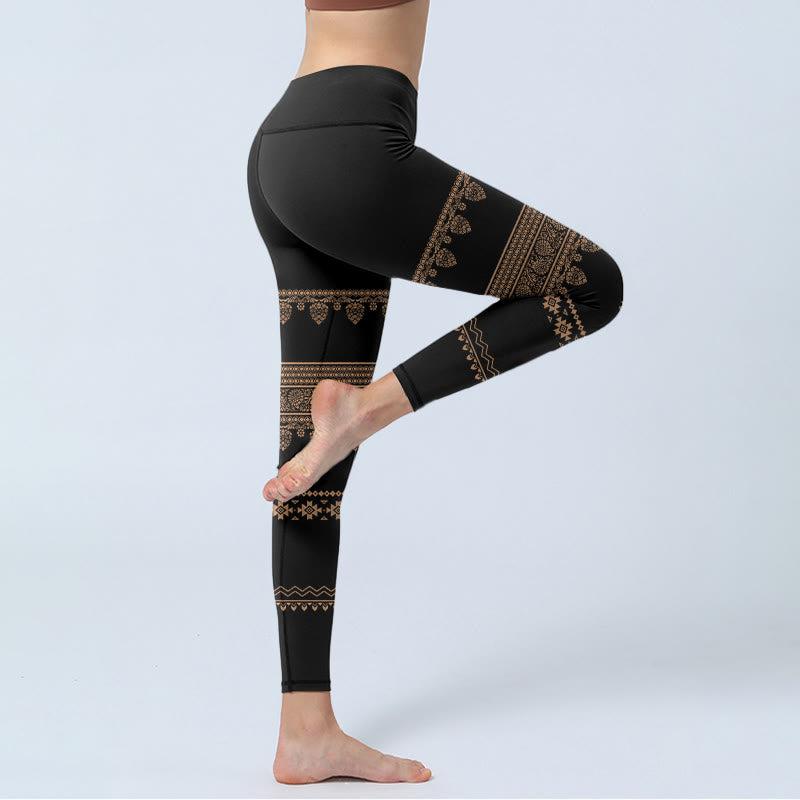 Buddha Stones Mandala Floral Leaf Pattern Gym Leggings Women's Yoga Pants - image 4
