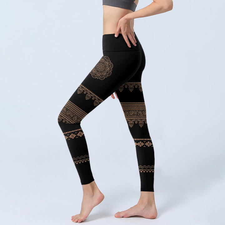 Buddha Stones Mandala Floral Leaf Pattern Gym Leggings Women's Yoga Pants - image 2