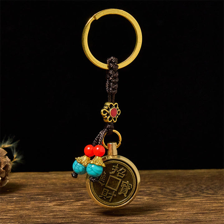 Buddha Stones Year of the Horse Bringing in Wealth and Treasure Brass Key Chain - image 2