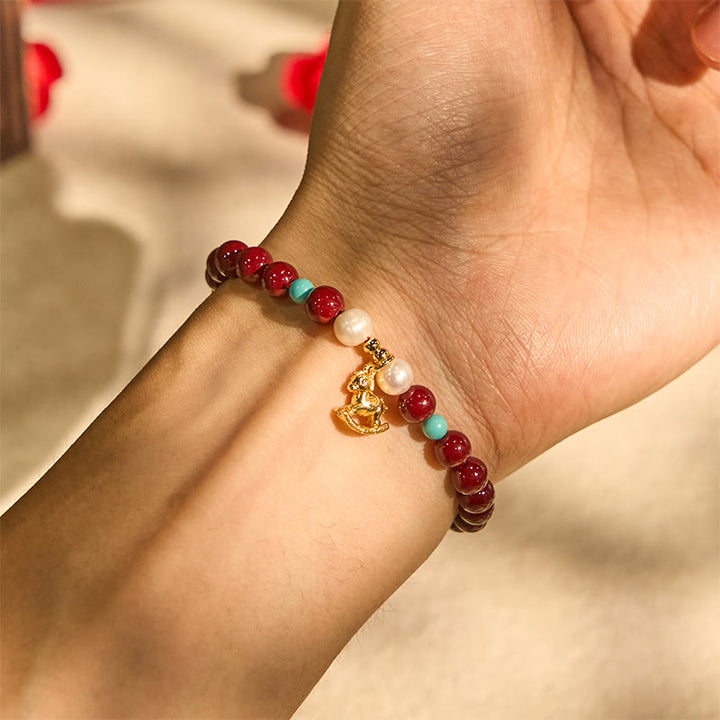 Buddha Stones Year of the Horse Natural Cinnabar Pearl Blessing Bracelet - image 3