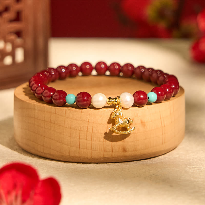 Buddha Stones Year of the Horse Natural Cinnabar Pearl Blessing Bracelet - image 2