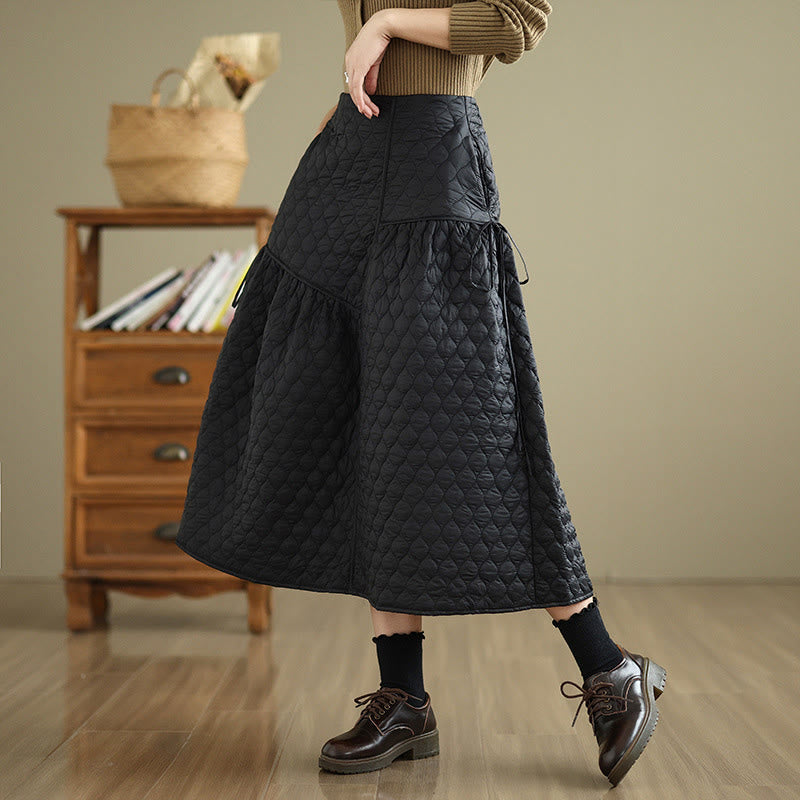 Buddha Stones Plain Elastic Waist Cotton Women's Straight Skirt With Pockets - image 4