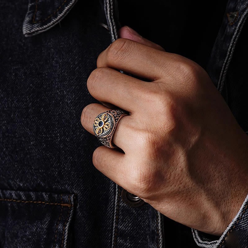 Buddha Stones Tibetan Cross Design Vajra Auspicious Clouds Pattern Copper Adjustable Balance Ring - image 3