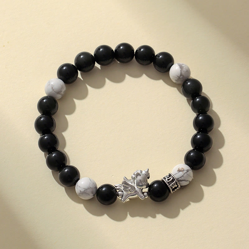 Buddha Stones 999 Sterling Silver Year Of The Horse Natural Black Obsidian Bodhi Seed Strength Bracelet - image 1