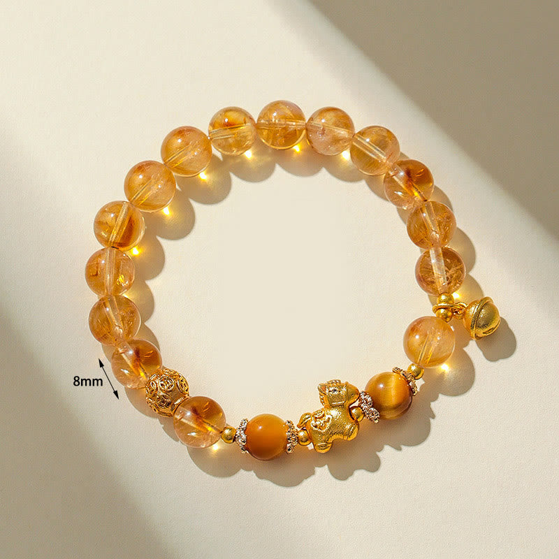 Buddha Stones Year Of The Horse 8mm Citrine Pink Crystal Strawberry Quartz Protection Bracelet - image 2