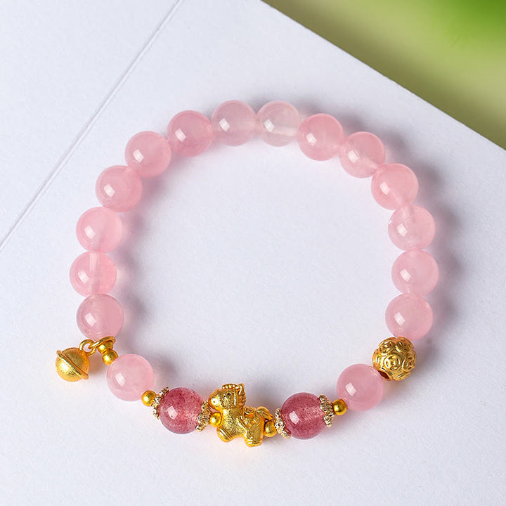 Buddha Stones Year Of The Horse 8mm Citrine Pink Crystal Strawberry Quartz Protection Bracelet - image 7