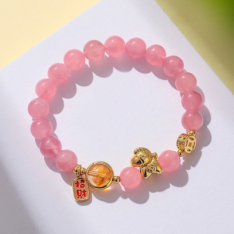Buddha Stones Year Of The Horse Natural 8mm Black Obsidian Red Agate Pink Crystal Strength Bracelet - image 14