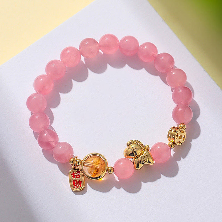 Buddha Stones Year Of The Horse Natural 8mm Black Obsidian Red Agate Pink Crystal Strength Bracelet - image 14