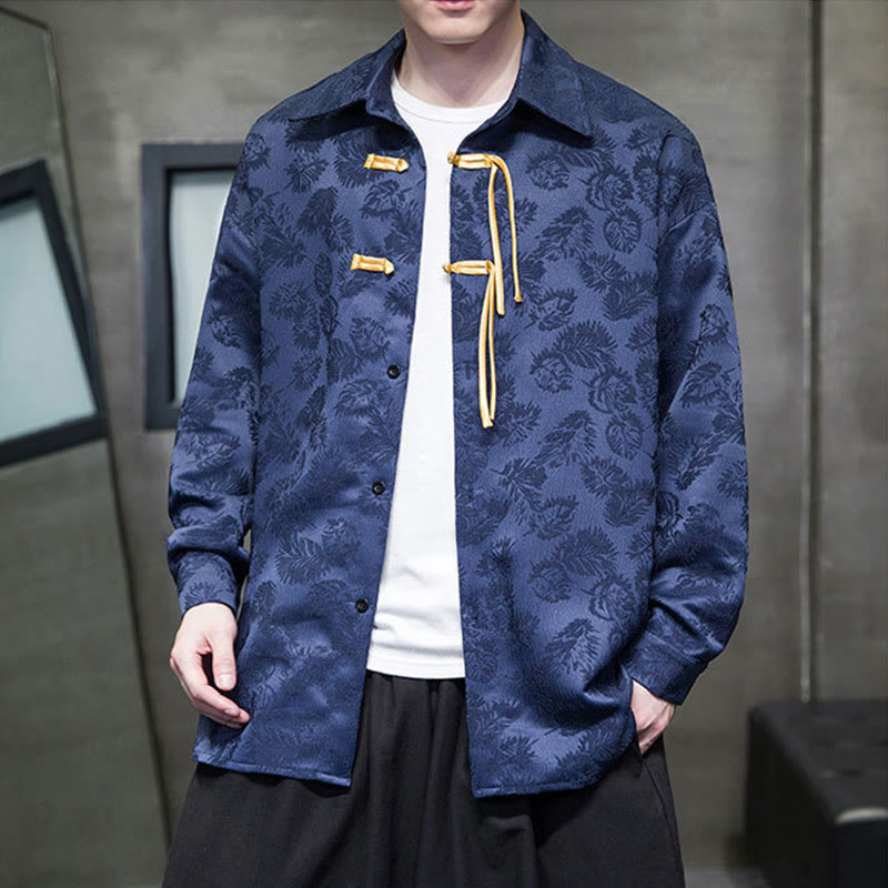 Buddha Stones Frog-Button Leaves Pattern Long Sleeve Men's Tang Suit Jacket - image 10