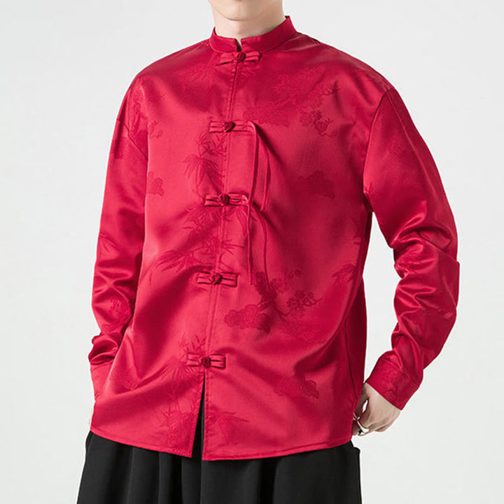 Buddha Stones Plain Frog-Button Design Tang Suit Men's Long Sleeve Jacket - image 4