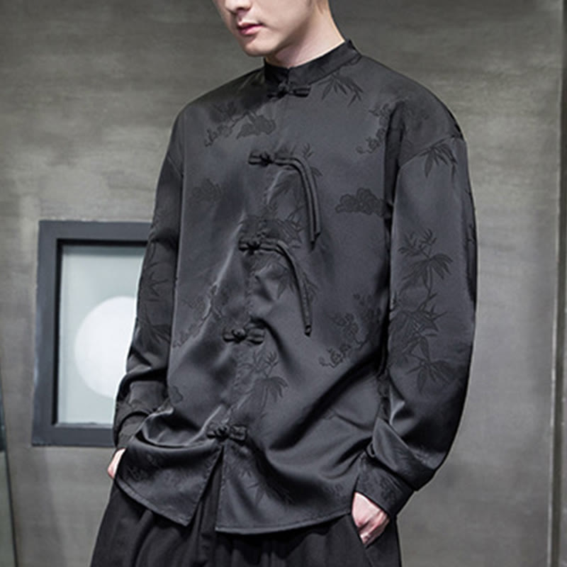 Buddha Stones Plain Frog-Button Design Tang Suit Men's Long Sleeve Jacket - image 16