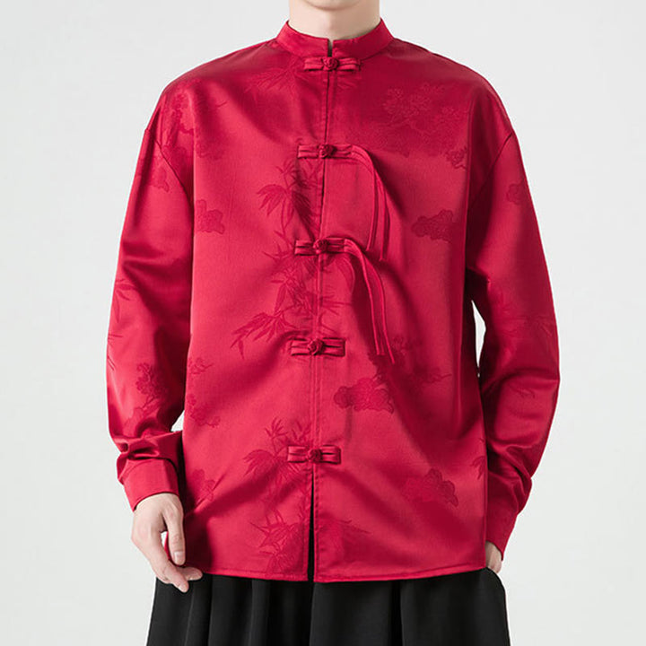 Buddha Stones Plain Frog-Button Design Tang Suit Men's Long Sleeve Jacket - image 3