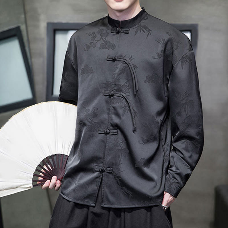 Buddha Stones Plain Frog-Button Design Tang Suit Men's Long Sleeve Jacket - image 18