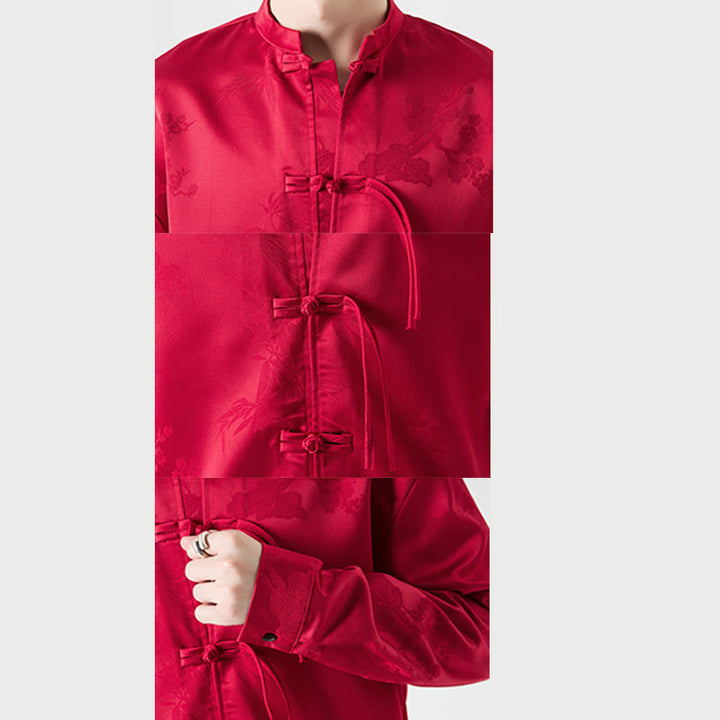 Buddha Stones Plain Frog-Button Design Tang Suit Men's Long Sleeve Jacket - image 9