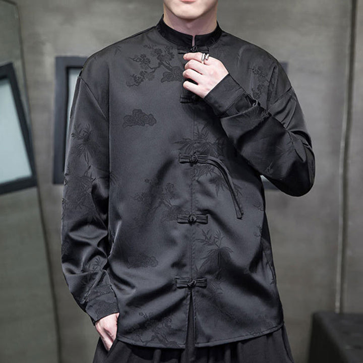 Buddha Stones Plain Frog-Button Design Tang Suit Men's Long Sleeve Jacket - image 14
