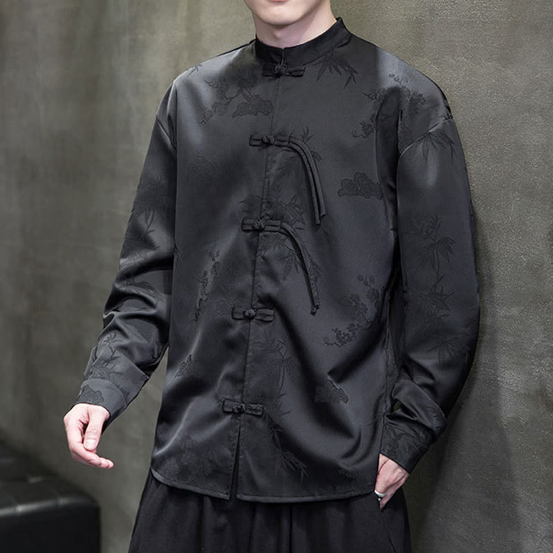 Buddha Stones Plain Frog-Button Design Tang Suit Men's Long Sleeve Jacket - image 19