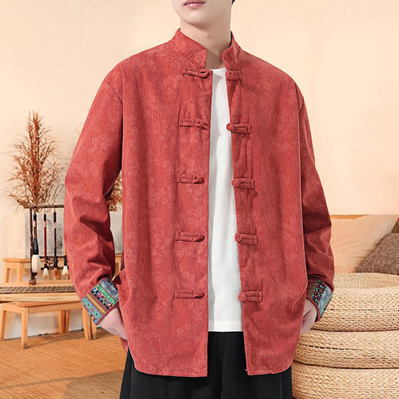 Buddha Stones Plain Plum Blossom Pattern Long Sleeve Men's Cotton Corduroy Tang Suit Jacket - image 11