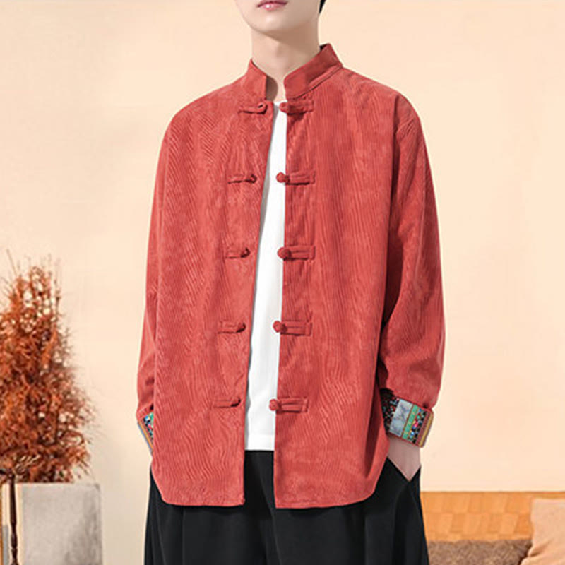 Buddha Stones Plain Plum Blossom Pattern Long Sleeve Men's Cotton Corduroy Tang Suit Jacket - image 12