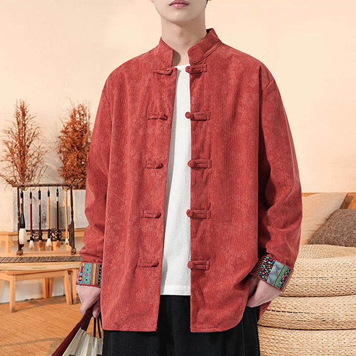 Buddha Stones Plain Plum Blossom Pattern Long Sleeve Men's Cotton Corduroy Tang Suit Jacket - image 10
