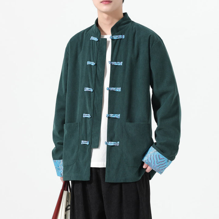 Buddha Stones Floral Design Long Sleeve Men's Cotton Corduroy Tang Suit Jacket With Pockets - image 16