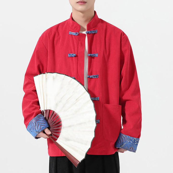 Buddha Stones Floral Design Long Sleeve Men's Cotton Corduroy Tang Suit Jacket With Pockets - image 4