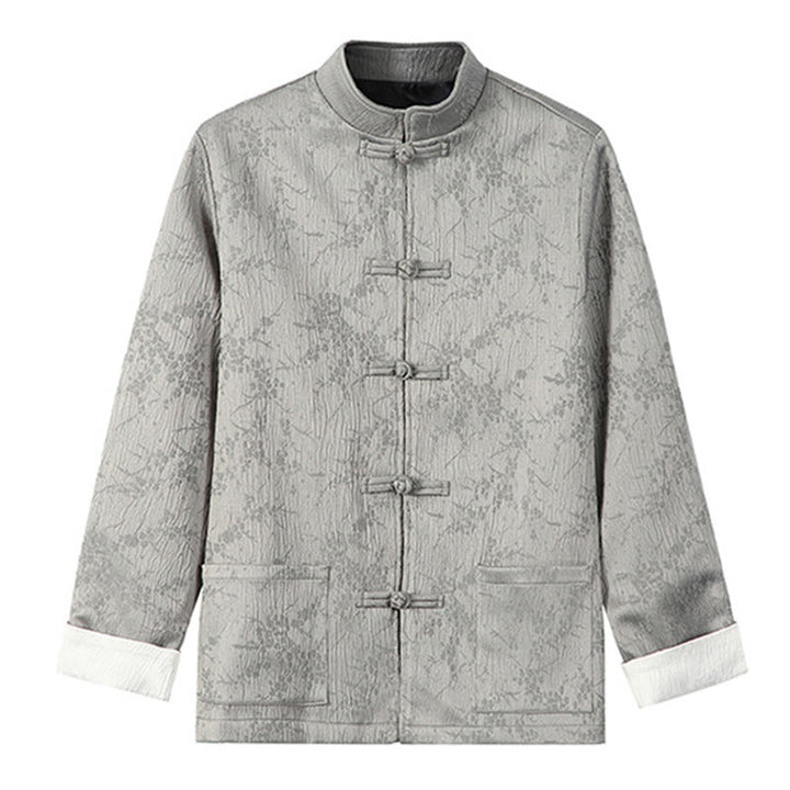 Buddha Stones Jacquard Stand Collar Long Sleeve Men's Cotton Jacket With Pockets - LightGrey - US/UK/AU46，EU56 (5XL) - image 9