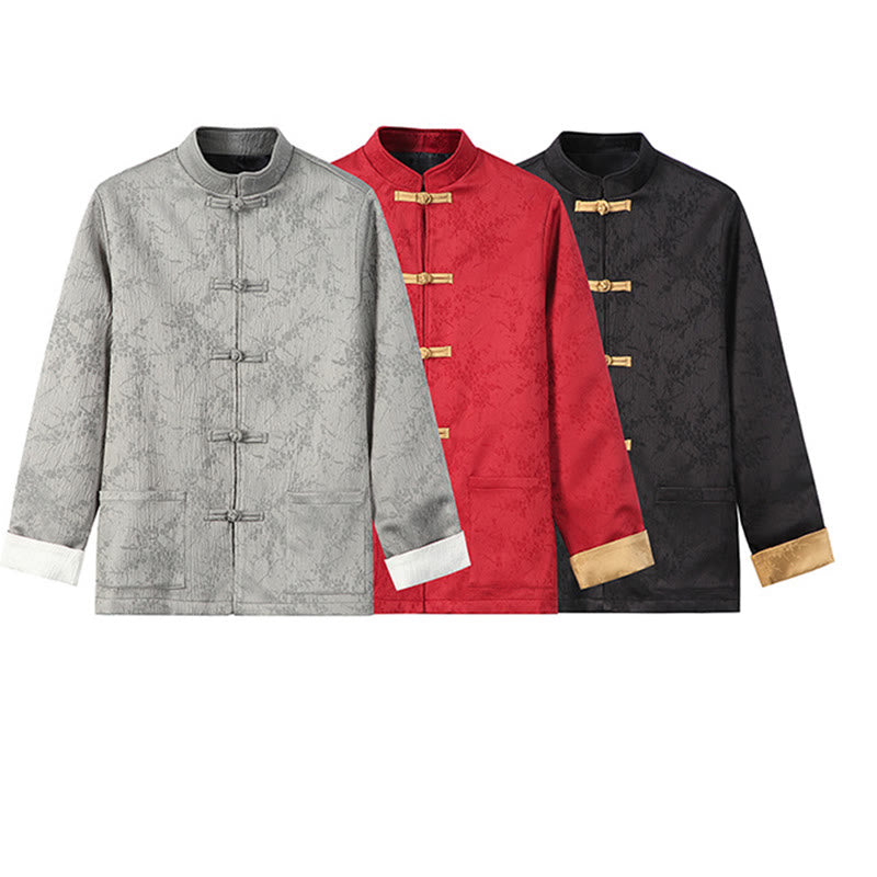 Buddha Stones Jacquard Stand Collar Long Sleeve Men's Cotton Jacket With Pockets - image 15