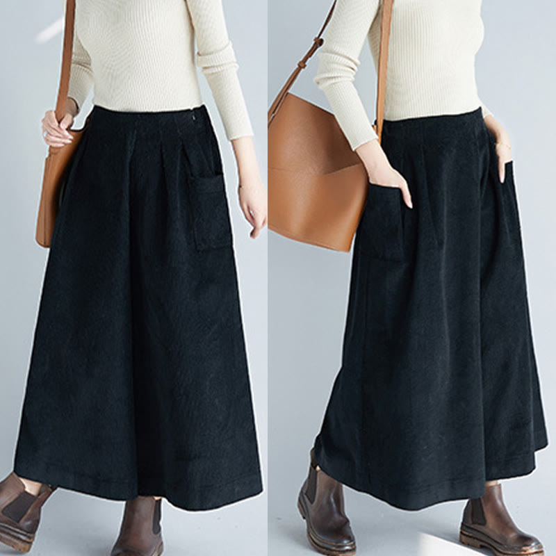 Buddha Stones Women's Plain Side Zipper Design Wide Leg Corduroy 7-8 Length Pants With Pockets - image 19