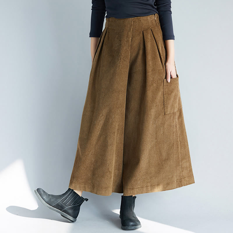 Buddha Stones Women's Plain Side Zipper Design Wide Leg Corduroy 7-8 Length Pants With Pockets - DarkGoldenrod - US6，UK/AU10，EU38 (2XL) - image 0