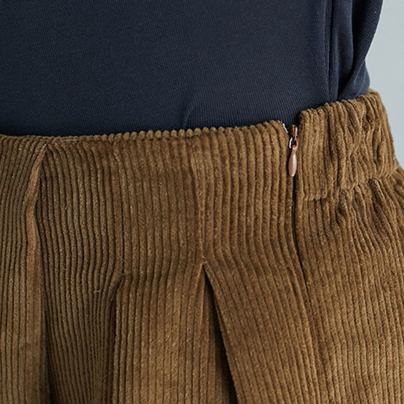 Buddha Stones Women's Plain Side Zipper Design Wide Leg Corduroy 7-8 Length Pants With Pockets - image 7