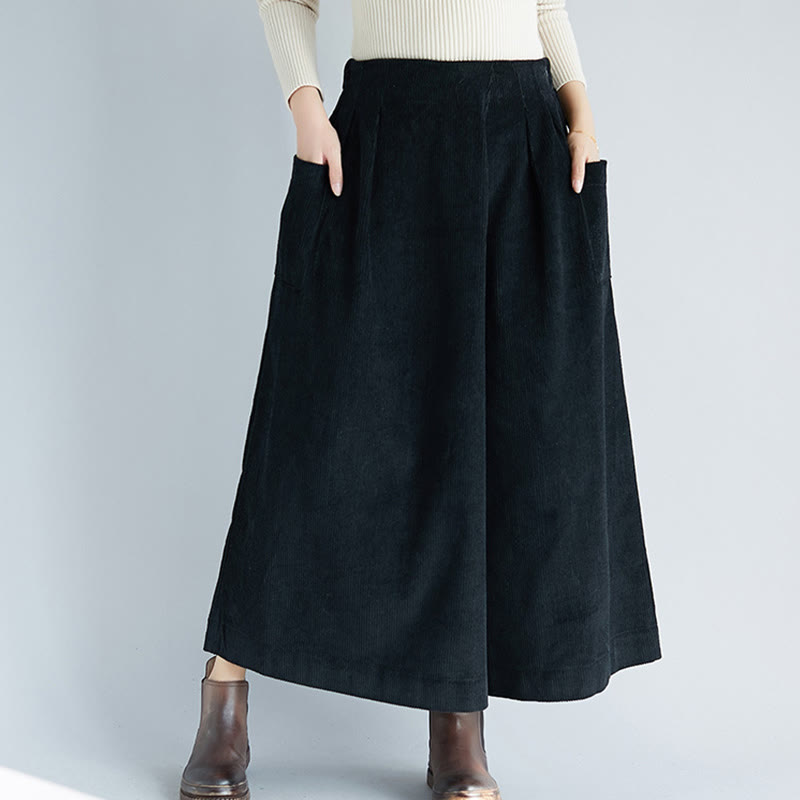 Buddha Stones Women's Plain Side Zipper Design Wide Leg Corduroy 7-8 Length Pants With Pockets - image 15