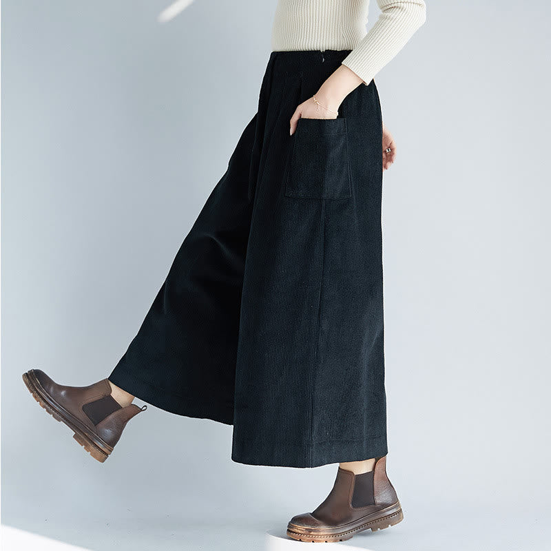 Buddha Stones Women's Plain Side Zipper Design Wide Leg Corduroy 7-8 Length Pants With Pockets - image 16