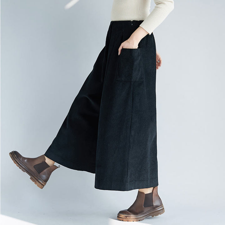 Buddha Stones Women's Plain Side Zipper Design Wide Leg Corduroy 7-8 Length Pants With Pockets - image 16