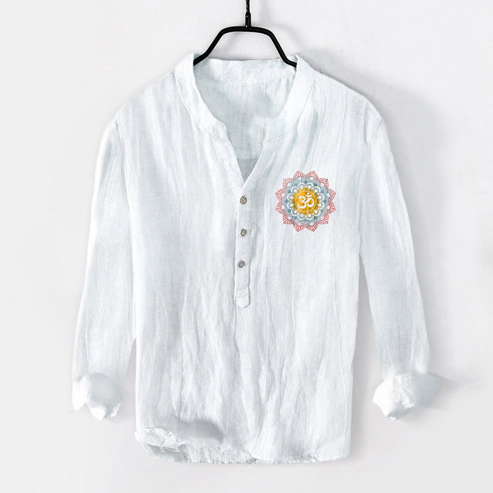 Buddha Stones Half Buttons Mandala Om Symbol Pattern Men's Cotton Linen Long Sleeve Shirt - image 1