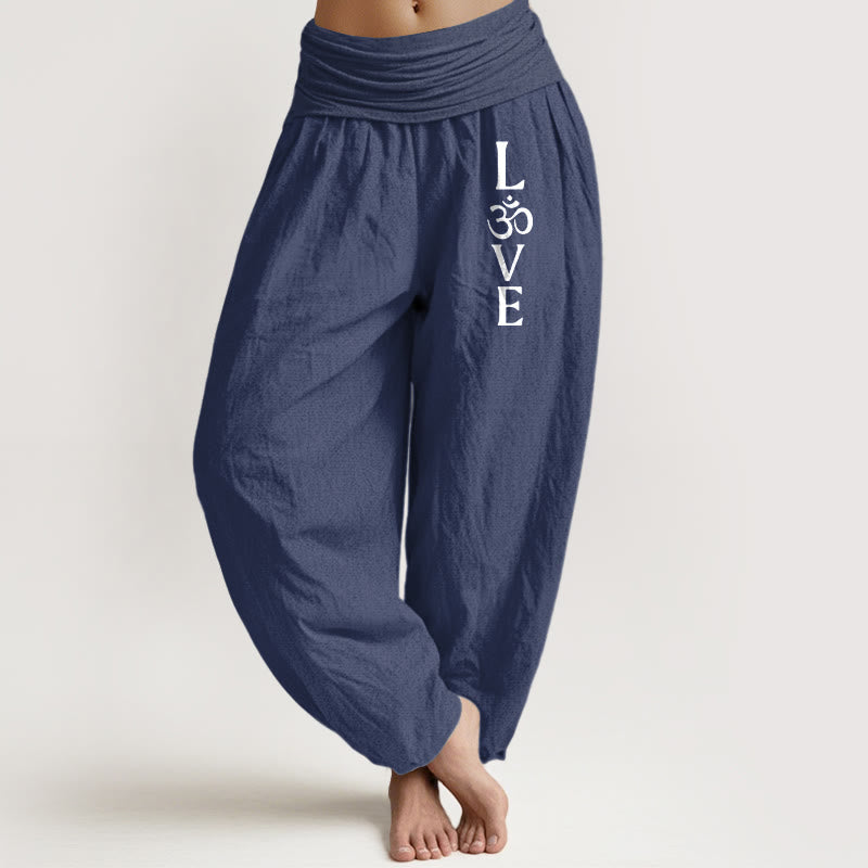 Buddha Stones Plain Om Symbol Pattern Women's Elastic Waist Harem Pure Cotton Pants - DarkSlateBlue - US22，UK/AU26，EU54 (6XL) - image 8