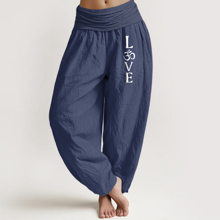 Buddha Stones Plain Om Symbol Pattern Women's Elastic Waist Harem Pure Cotton Pants - DarkSlateBlue - US22，UK/AU26，EU54 (6XL) - image 8