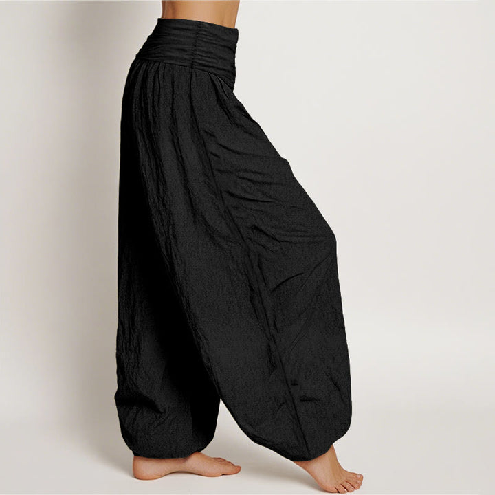 Buddha Stones Spiral Center Sun Pattern Women's Elastic Waist Harem Pure Cotton Pants - image 1