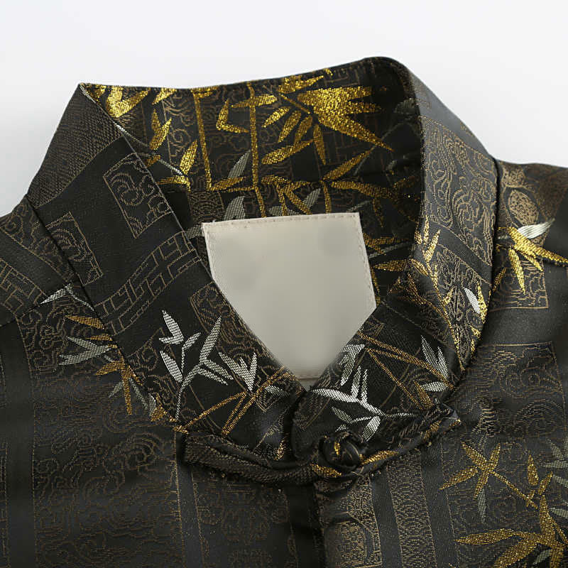 Buddha Stones Golden Bamboo Jacquard Frog-Button Long Sleeve Men's Jacket With Pockets - image 4