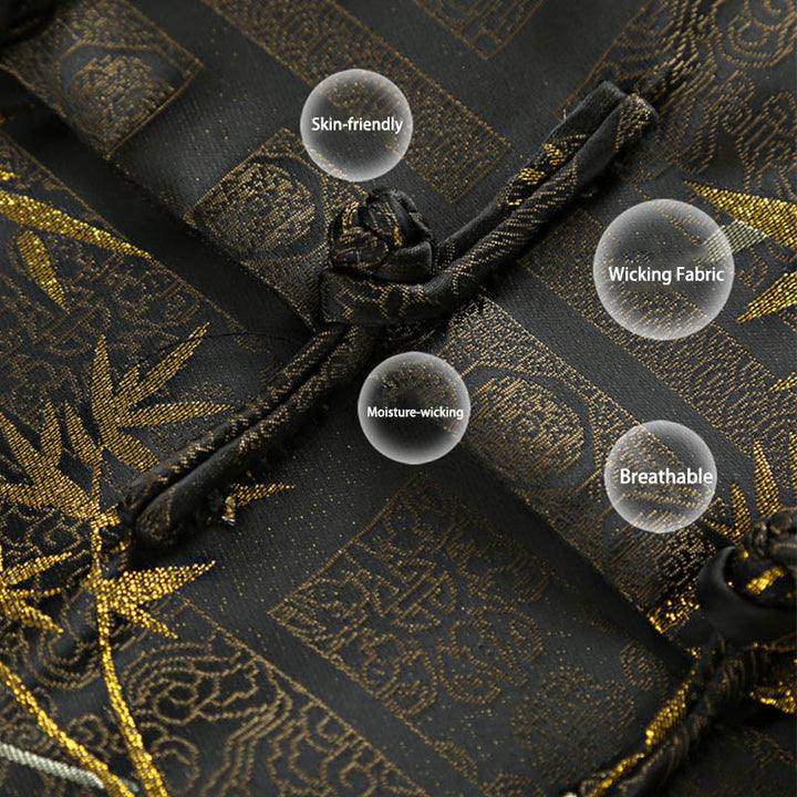 Buddha Stones Golden Bamboo Jacquard Frog-Button Long Sleeve Men's Jacket With Pockets - image 6