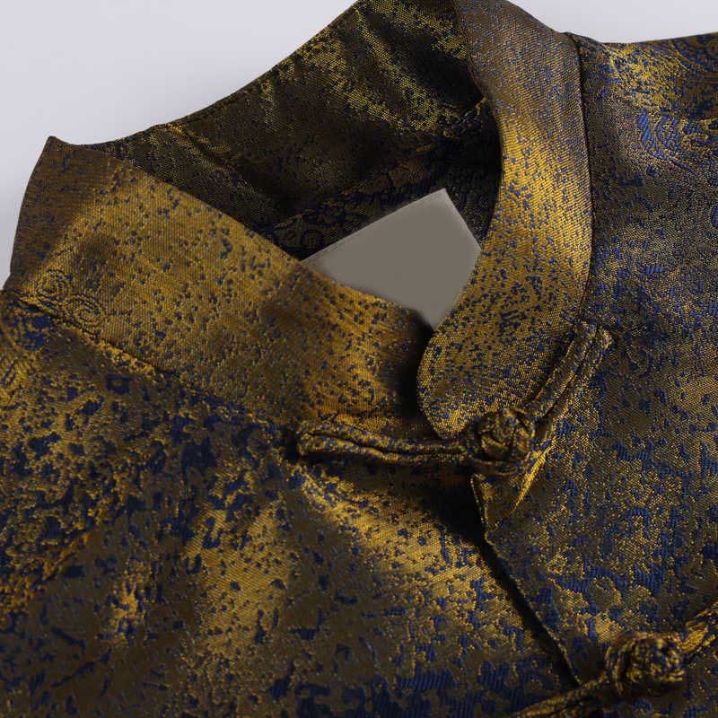 Buddha Stones Golden Desert Blue Flowers Frog-Button Long Sleeve Men's Jacket With Pockets - image 4